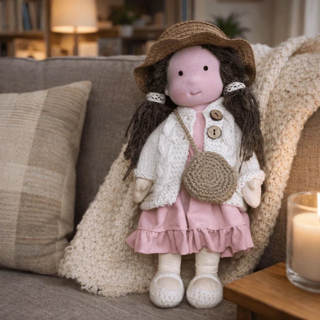 Waldorf Doll Handmade Cotton Body Embroidered Face Knitted Outfit