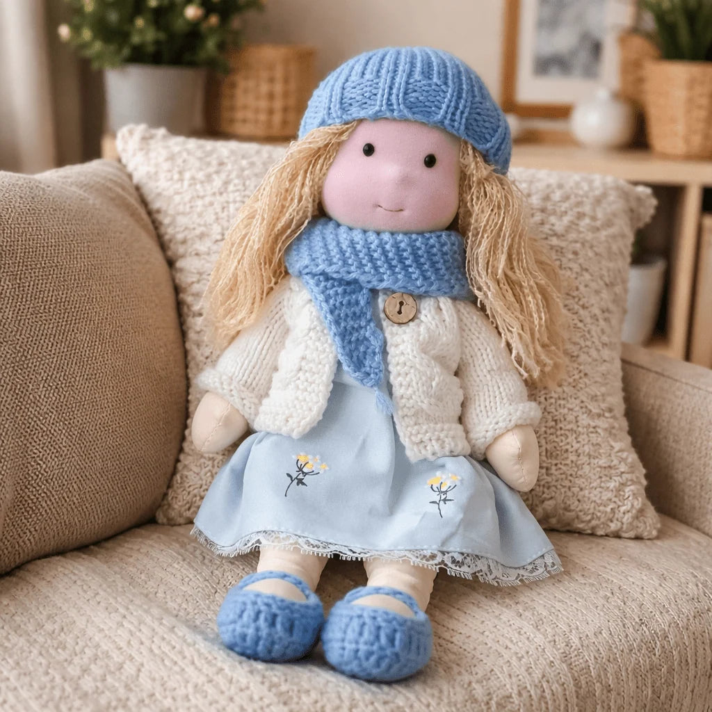 Waldorf Doll Handmade Cotton Body Embroidered Face Knitted Outfit