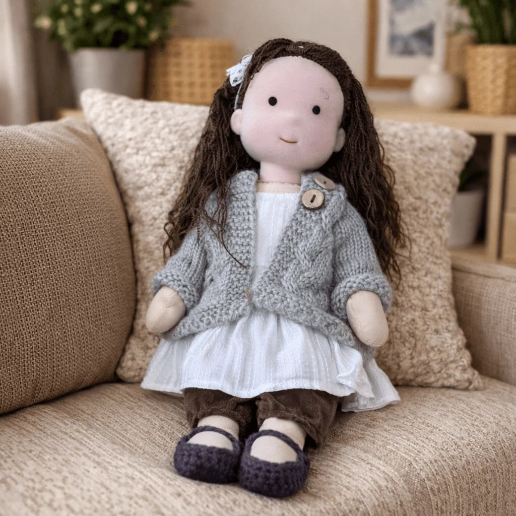 Waldorf Doll Handmade Cotton Body Embroidered Face Knitted Outfit