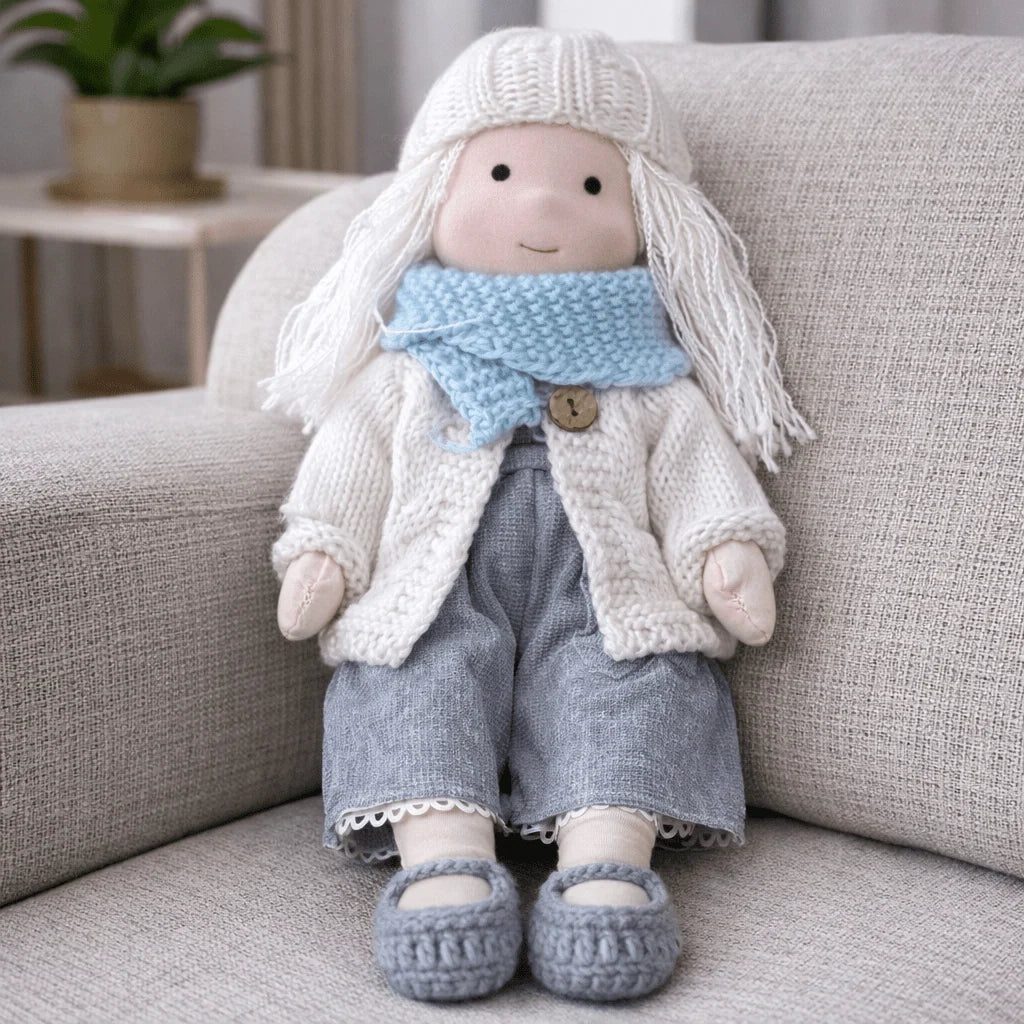 Waldorf Doll Handmade Cotton Body Embroidered Face Knitted Outfit