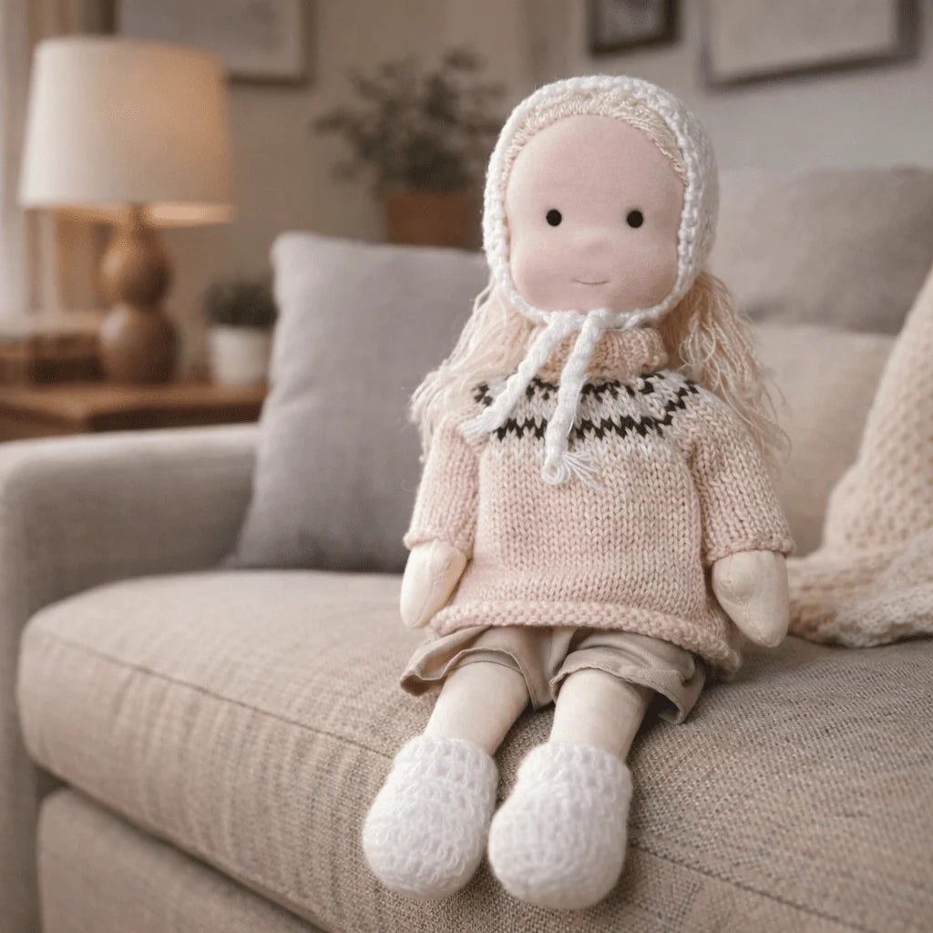 Waldorf Doll Handmade Cotton Body Embroidered Face Knitted Outfit