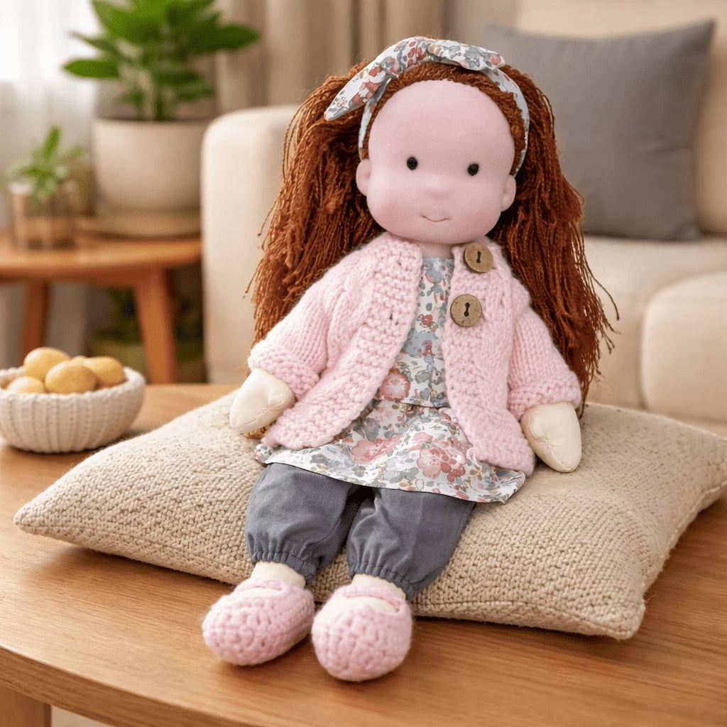 Waldorf Doll Handmade Cotton Body Embroidered Face Knitted Outfit