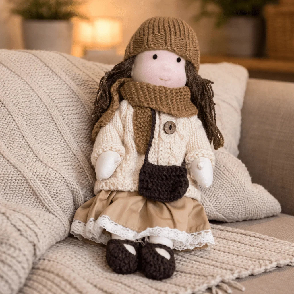 Waldorf Doll Handmade Cotton Body Embroidered Face Knitted Outfit