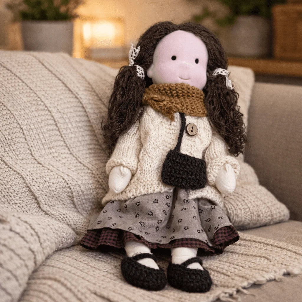 Waldorf Doll Handmade Cotton Body Embroidered Face Knitted Outfit