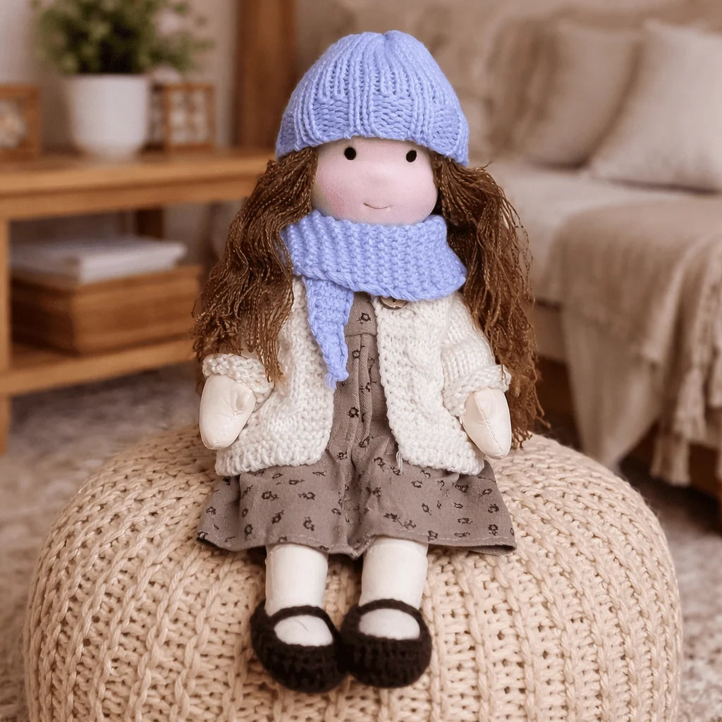 Waldorf Doll Handmade Cotton Body Embroidered Face Knitted Outfit