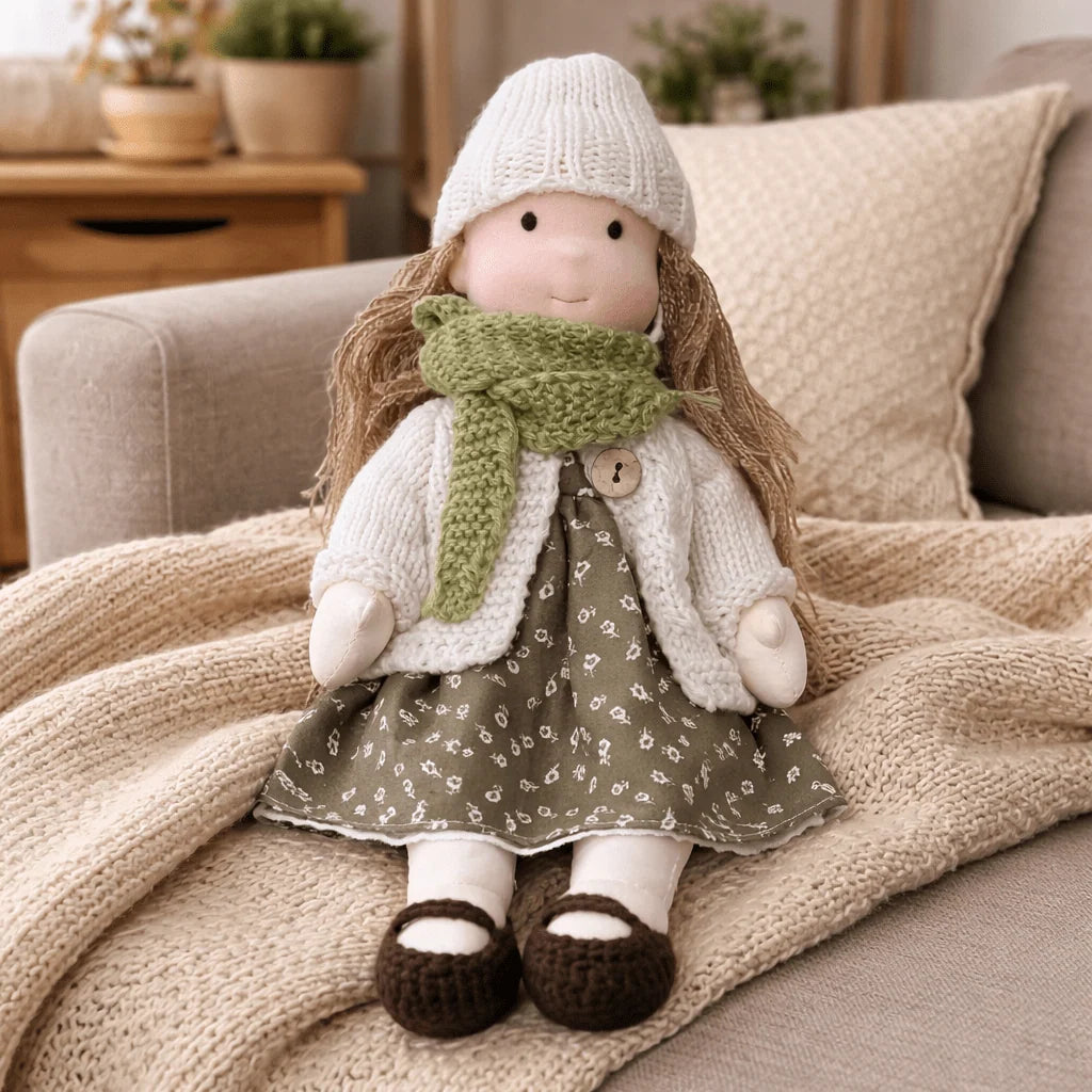 Waldorf Doll Handmade Cotton Body Embroidered Face Knitted Outfit
