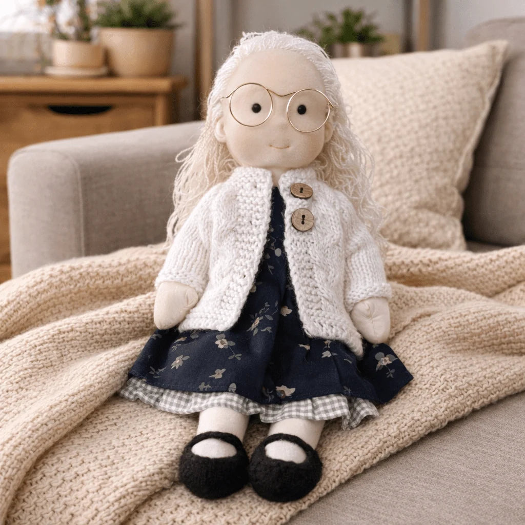 Waldorf Doll Handmade Cotton Body Embroidered Face Knitted Outfit