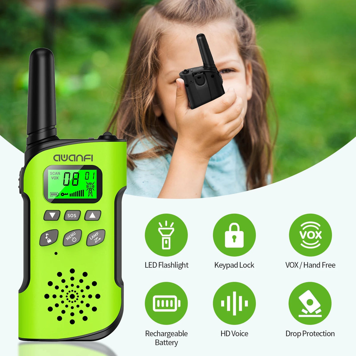 Walkie Talkies Long-Range 1.9 Mile Rechargeable USB-C