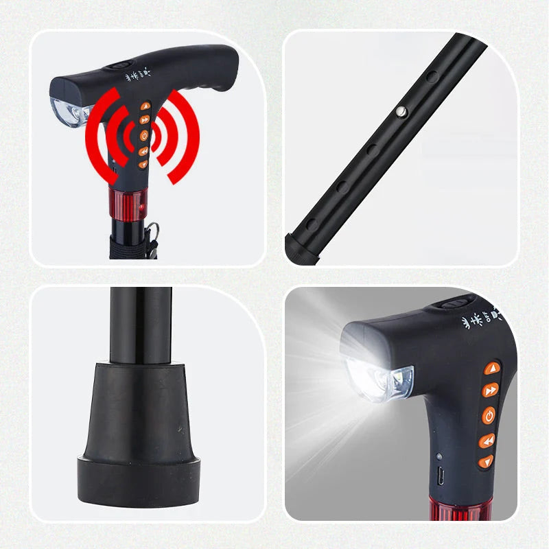Walking Cane Adjustable Foldable Aluminum Flashlight & Emergency Light