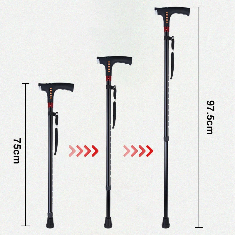 Walking Cane Adjustable Foldable Aluminum Flashlight & Emergency Light