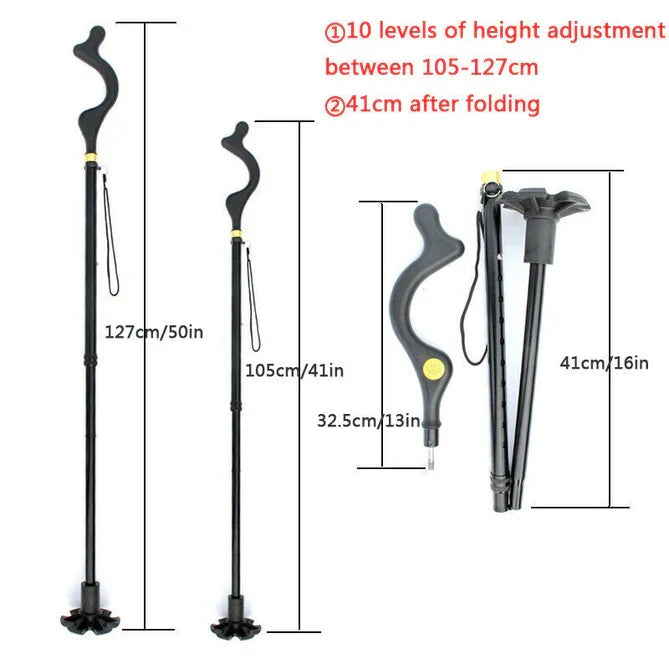 Walking Cane Aluminum Ergonomic Grip Twelve Heights