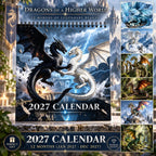 Wall Calendar 2027 Dragon Art Spiral-Bound Hanging Design
