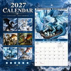 Wall Calendar 2027 Dragon Art Spiral-Bound Hanging Design