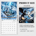 Wall Calendar 2027 Dragon Art Spiral-Bound Hanging Design