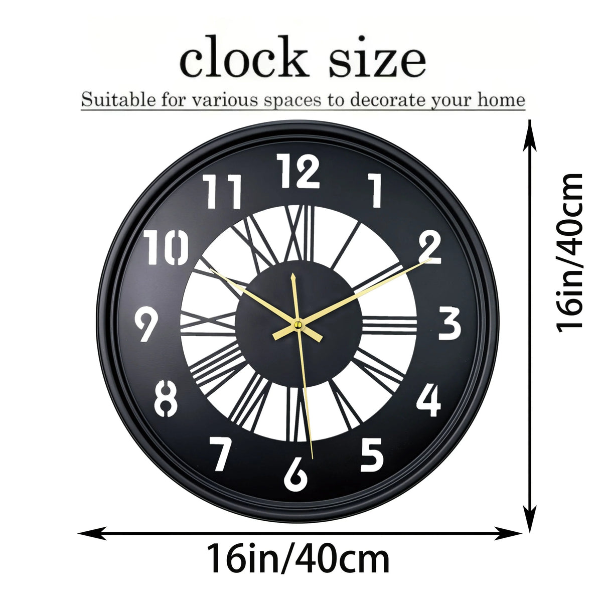 Wall Clock 16 Inch Iron Frame Silent Movement