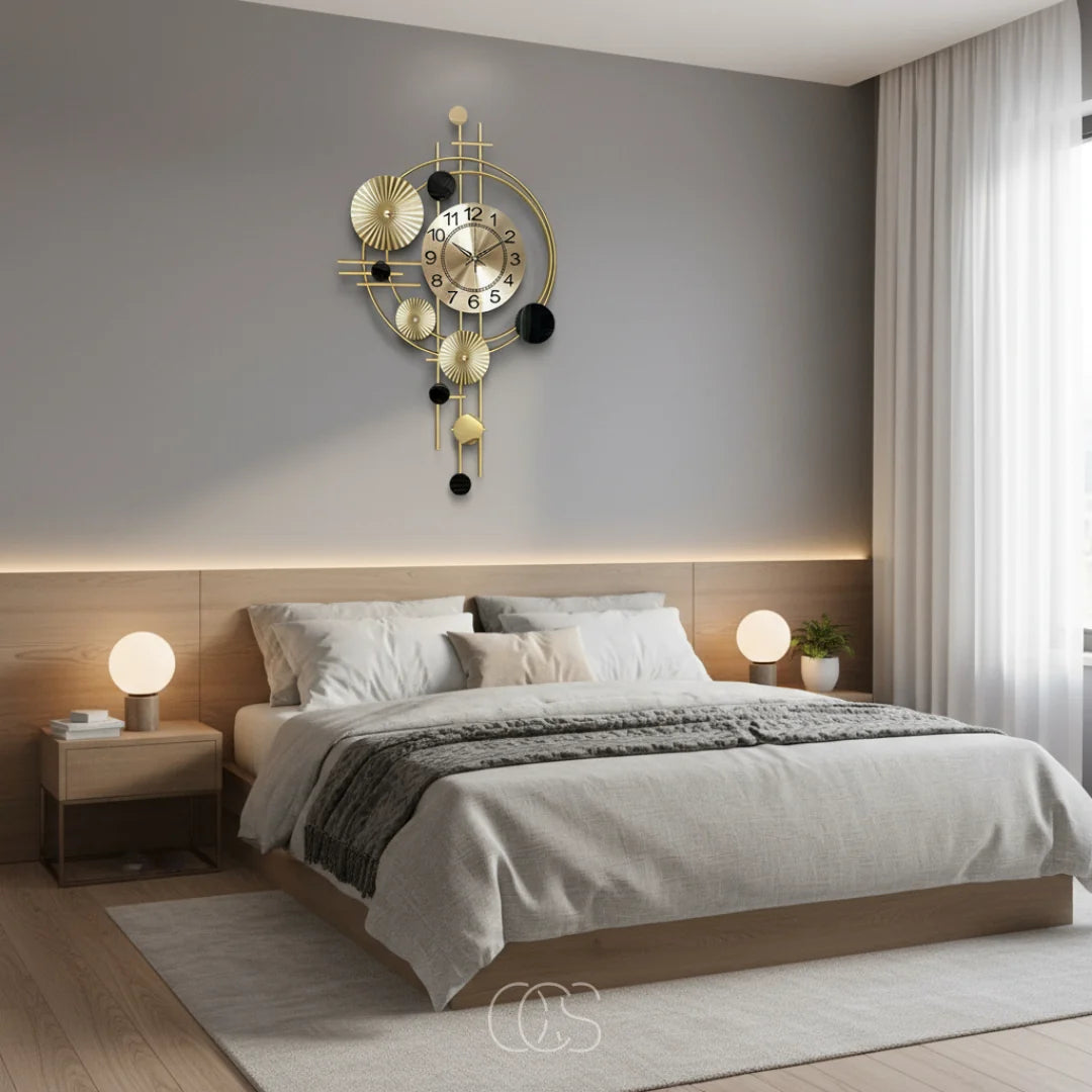 Wall Clock 30.7 Inch Silent Open Metal Gold Finish