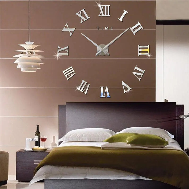 Wall Clock 3D Acrylic Roman Numerals Self Adhesive Metal Hands