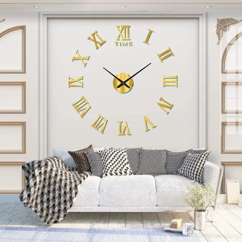 Wall Clock 3D Acrylic Roman Numerals Self Adhesive Metal Hands