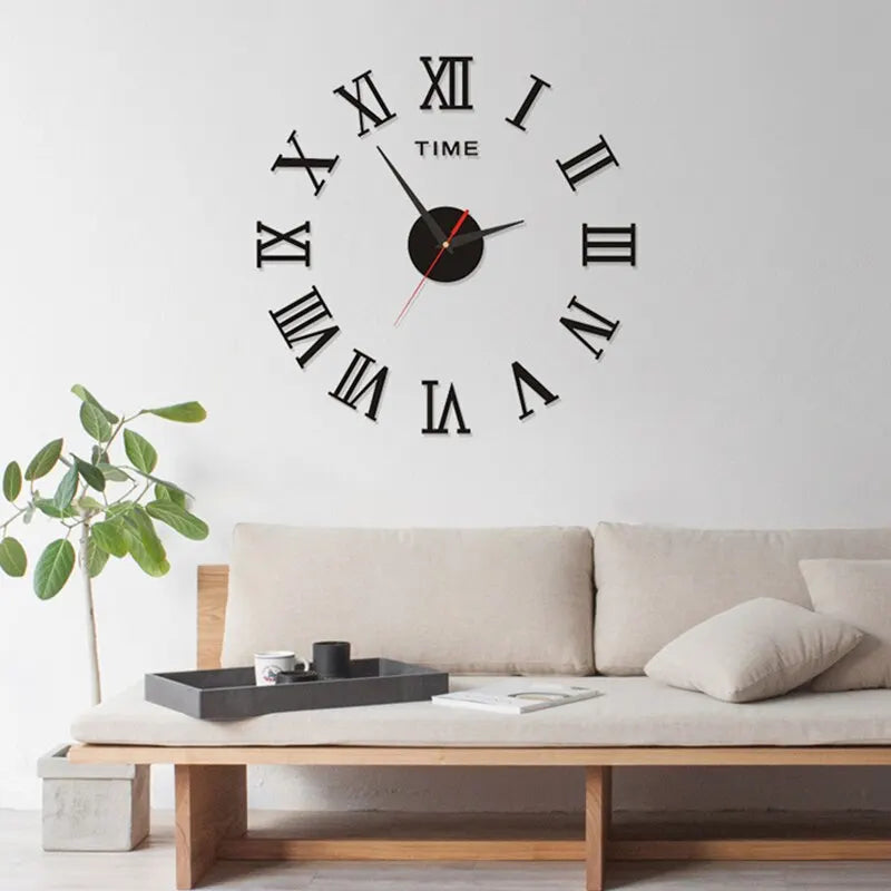 Wall Clock 3D Acrylic Roman Numerals Self Adhesive Metal Hands