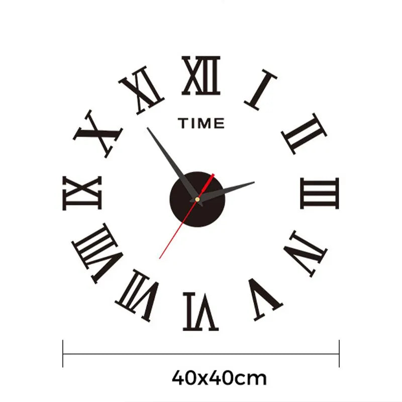 Wall Clock 3D Acrylic Roman Numerals Self Adhesive Metal Hands