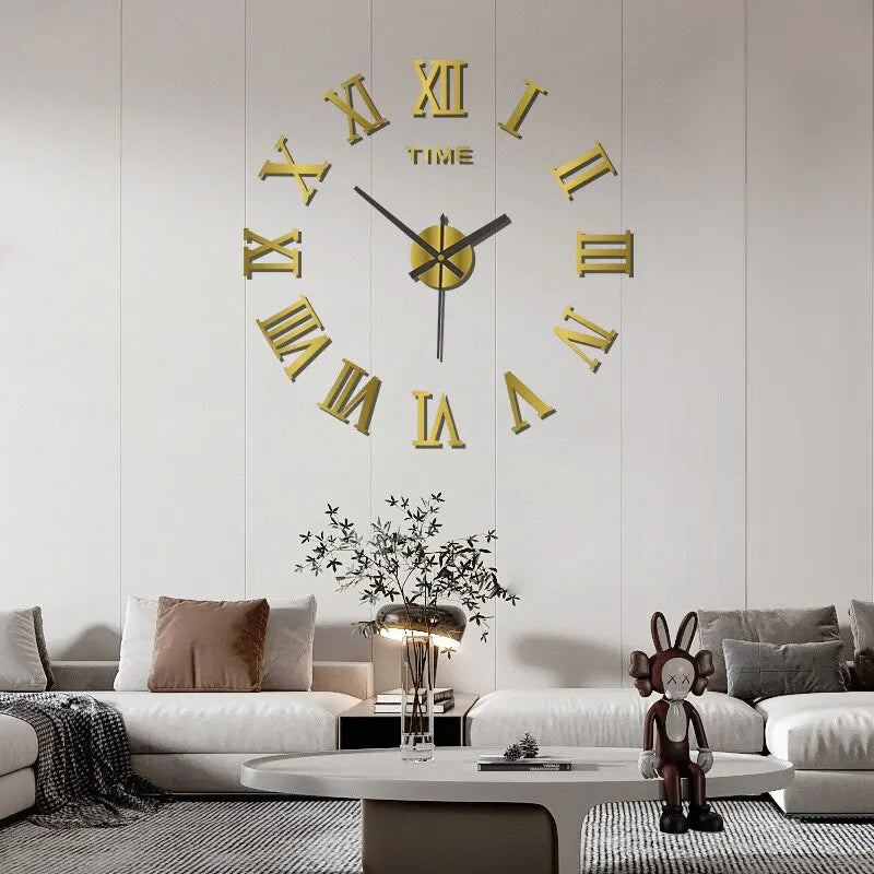 Wall Clock 3D Acrylic Roman Numerals Self Adhesive Metal Hands