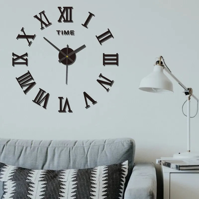 Wall Clock 3D Acrylic Roman Numerals Self Adhesive Metal Hands