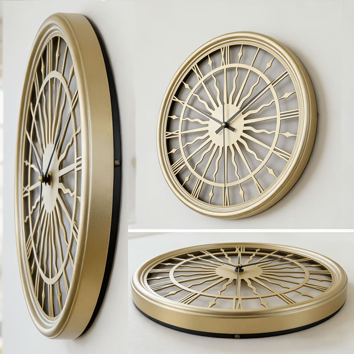 Wall Clock 3D Iron Frame Silent Non-Ticking