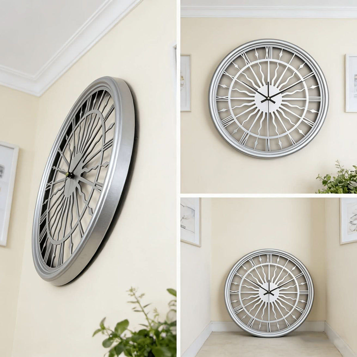 Wall Clock 3D Iron Frame Silent Non-Ticking