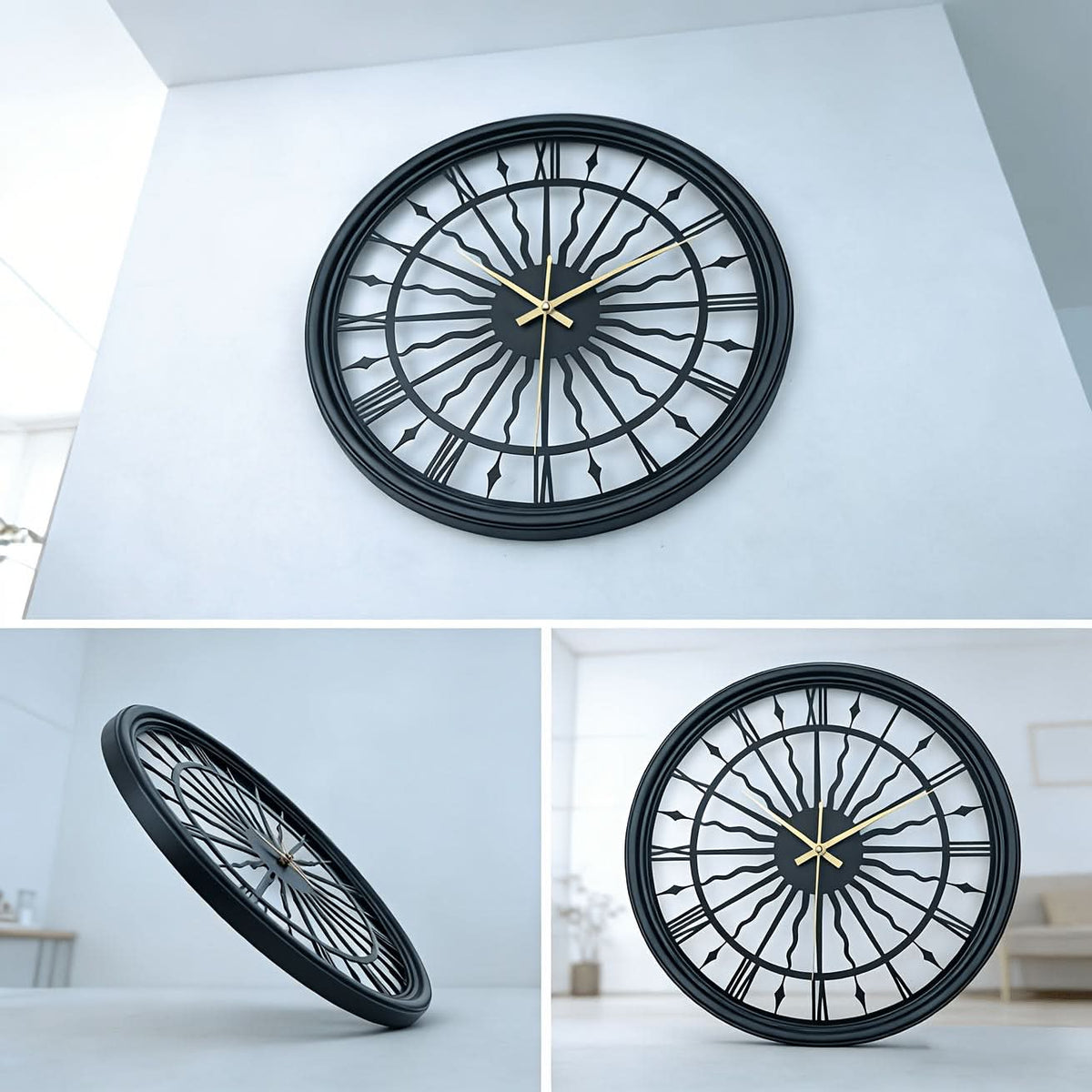 Wall Clock 3D Iron Frame Silent Non-Ticking