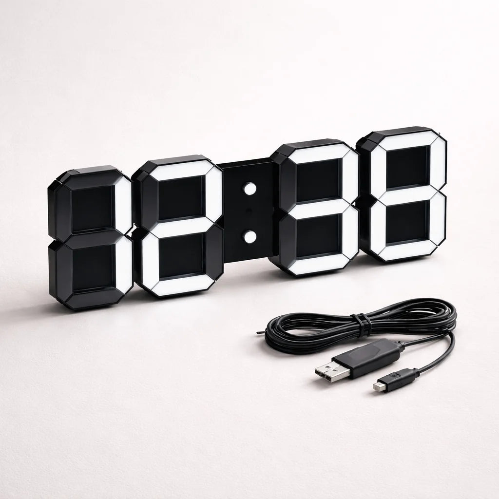 Wall Clock 3D LED Dimmable Night Mode USB Powered