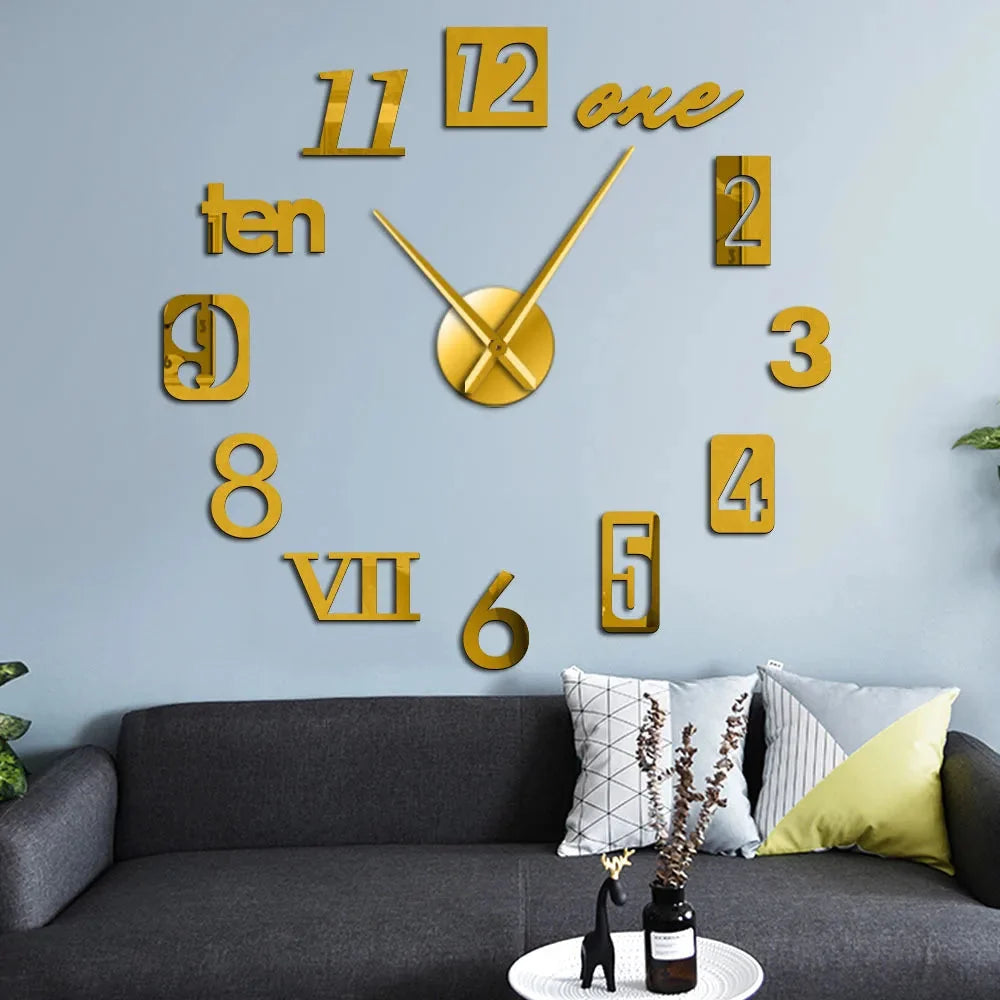 Wall Clock 3D Numbers Silent Movement Easy Installation
