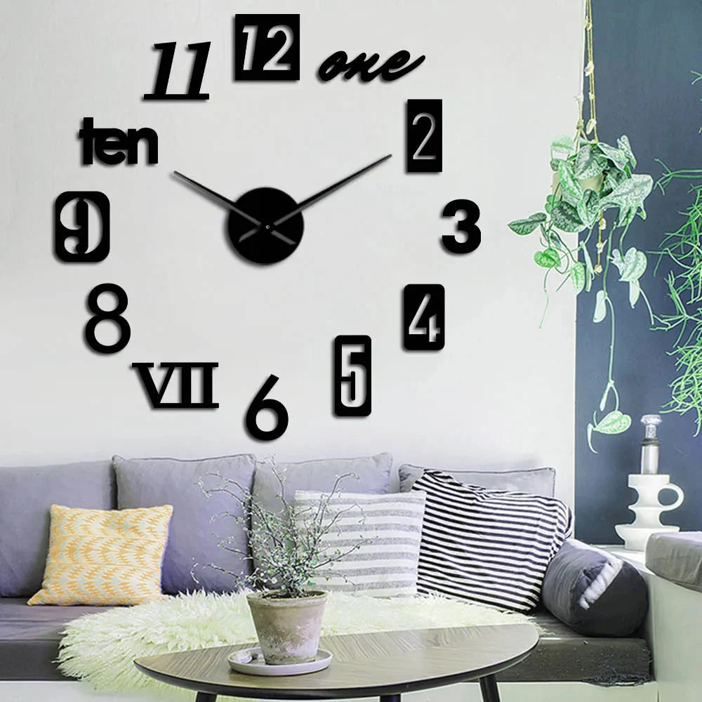 Wall Clock 3D Numbers Silent Movement Easy Installation