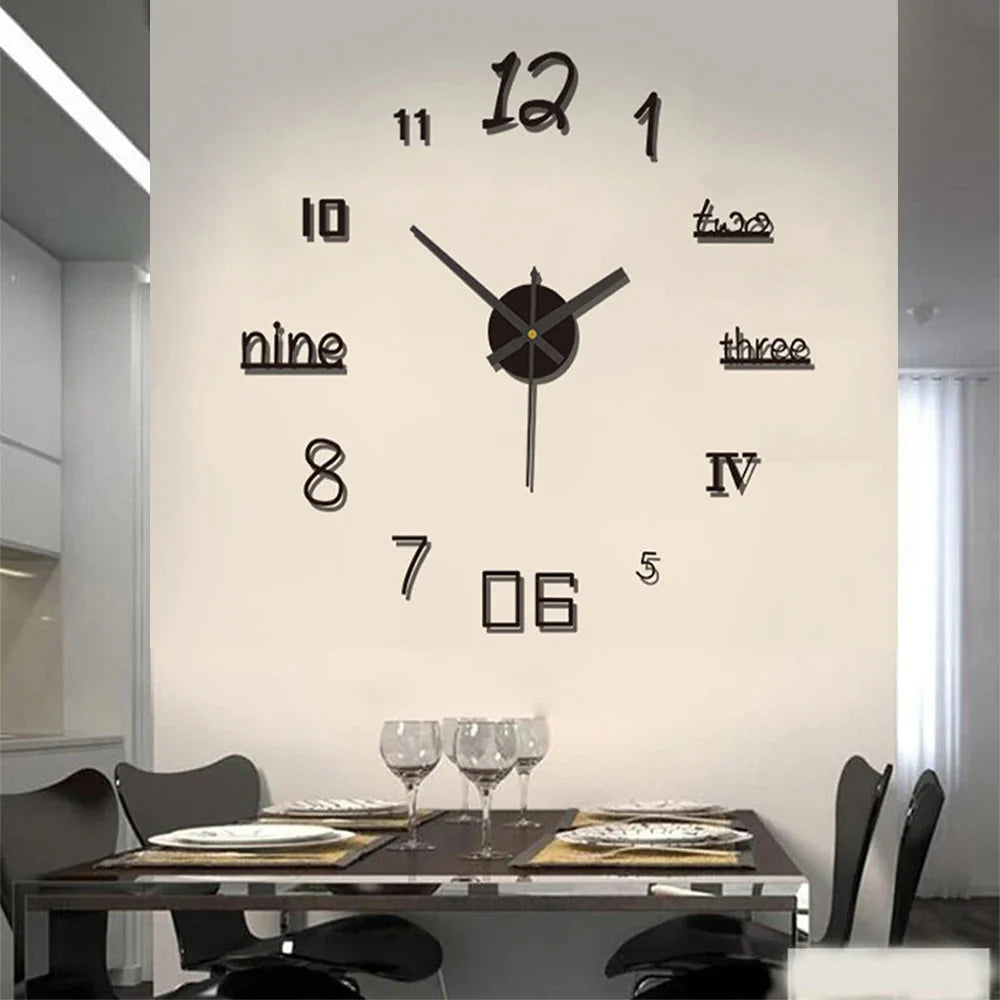 Wall Clock 3D Numbers Silent Movement Easy Installation