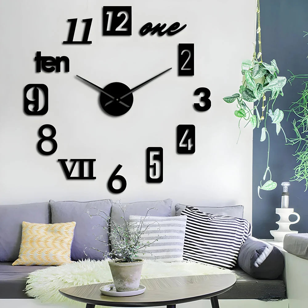 Wall Clock Adjustable Size Silent Quartz 3D Acrylic Self-Adhesive