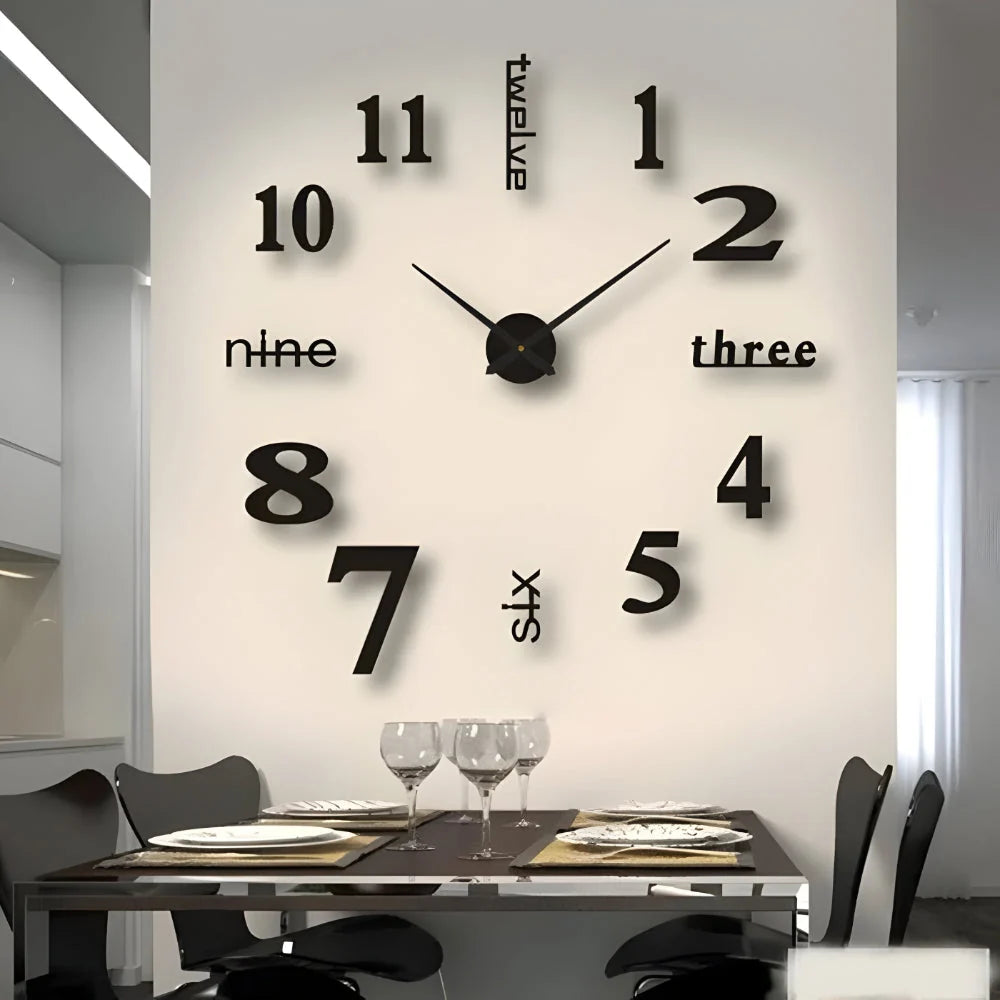 Wall Clock Adjustable Size Silent Quartz 3D Acrylic Self-Adhesive