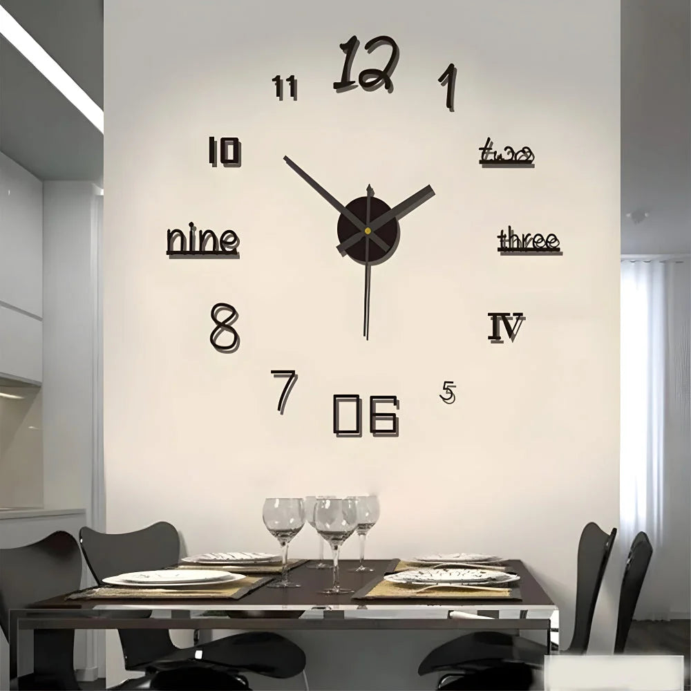 Wall Clock Adjustable Size Silent Quartz 3D Acrylic Self-Adhesive