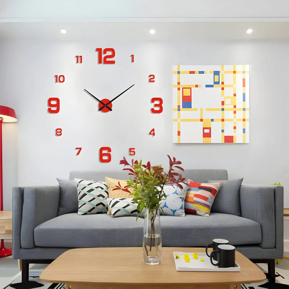 Wall Clock Adjustable Size Silent Quartz 3D Acrylic Self-Adhesive