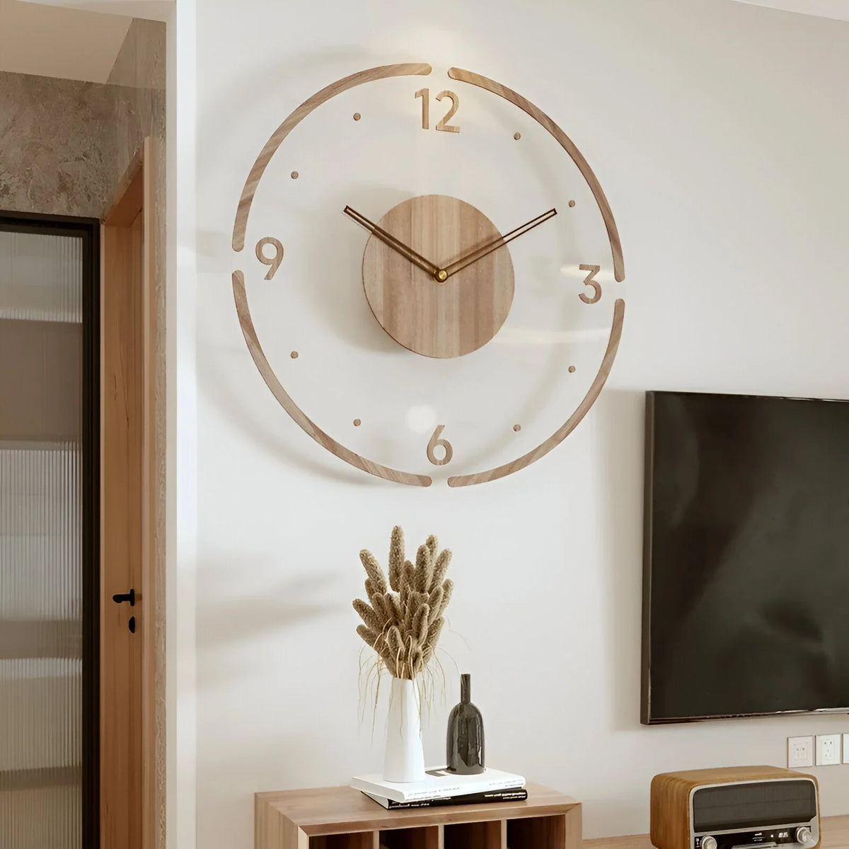 Wall Clock Clear Acrylic & Wood Silent Quartz Movement