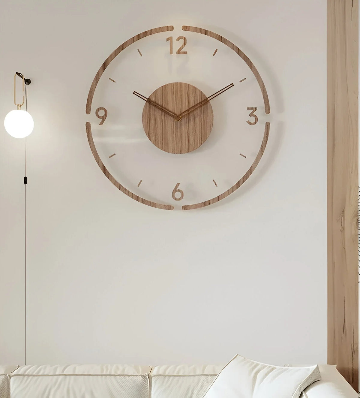 Wall Clock Clear Acrylic & Wood Silent Quartz Movement