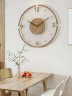 Wall Clock Clear Acrylic & Wood Silent Quartz Movement