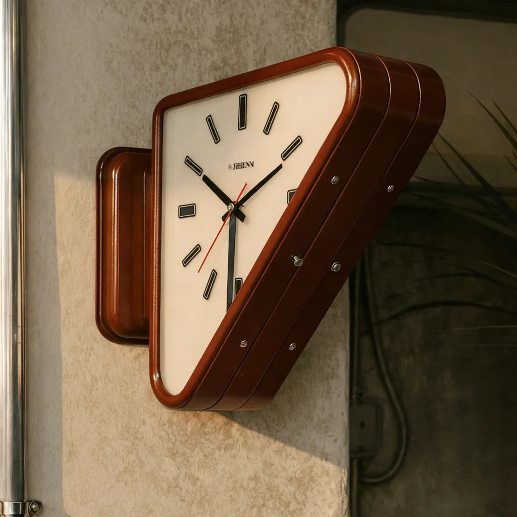 Wall Clock Dual-Sided Silent Movement Slanted Metal Frame
