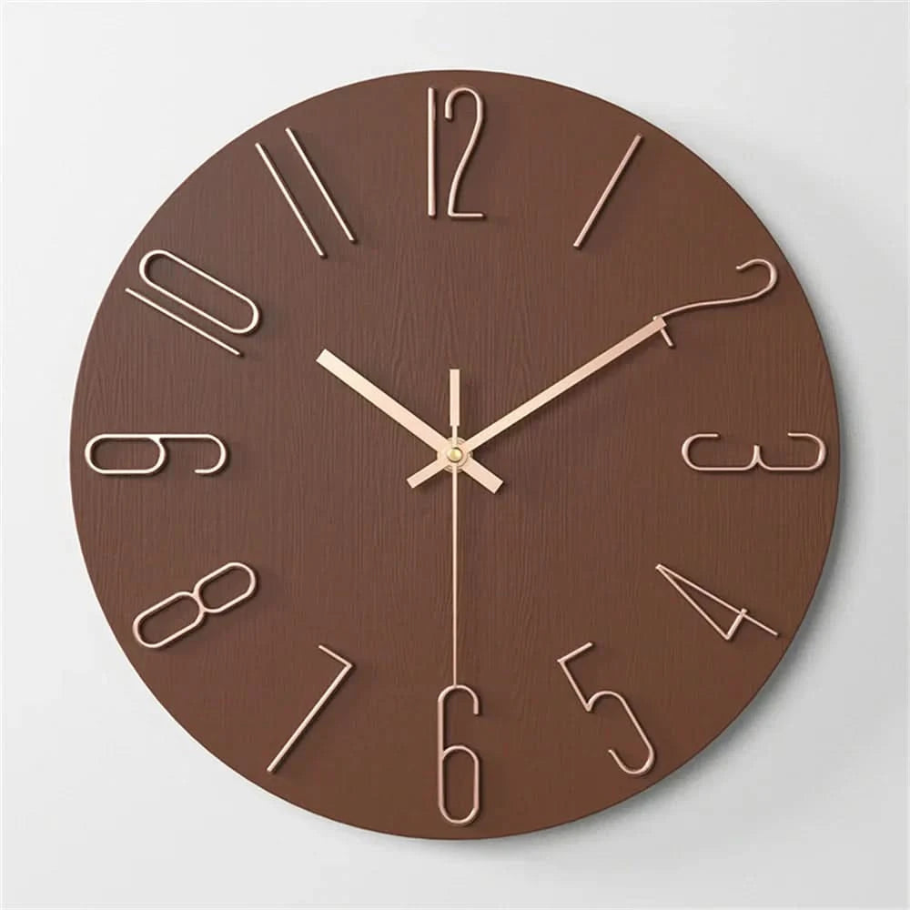 Wall Clock Frameless 3D Numerals Silent Quartz Movement
