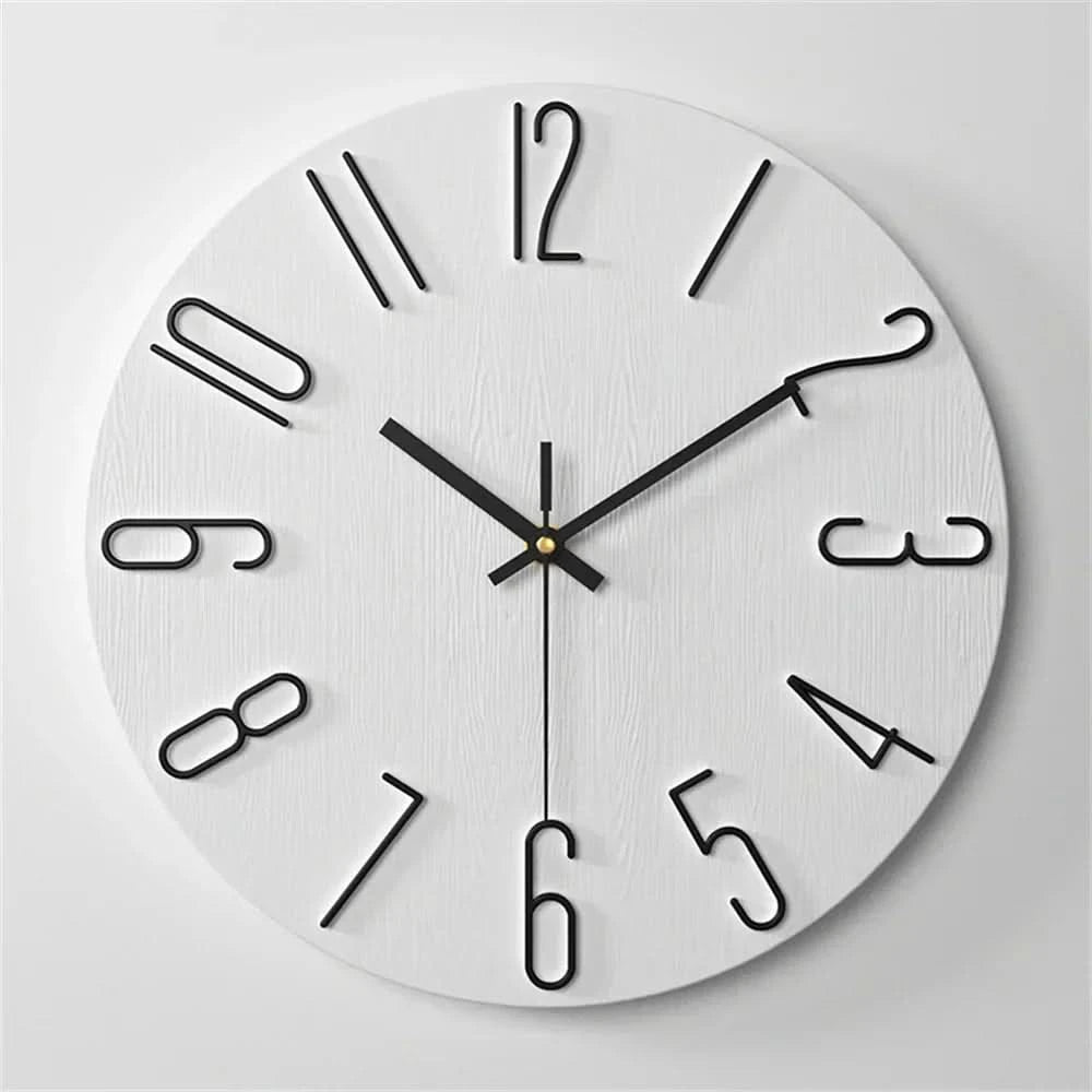 Wall Clock Frameless 3D Numerals Silent Quartz Movement
