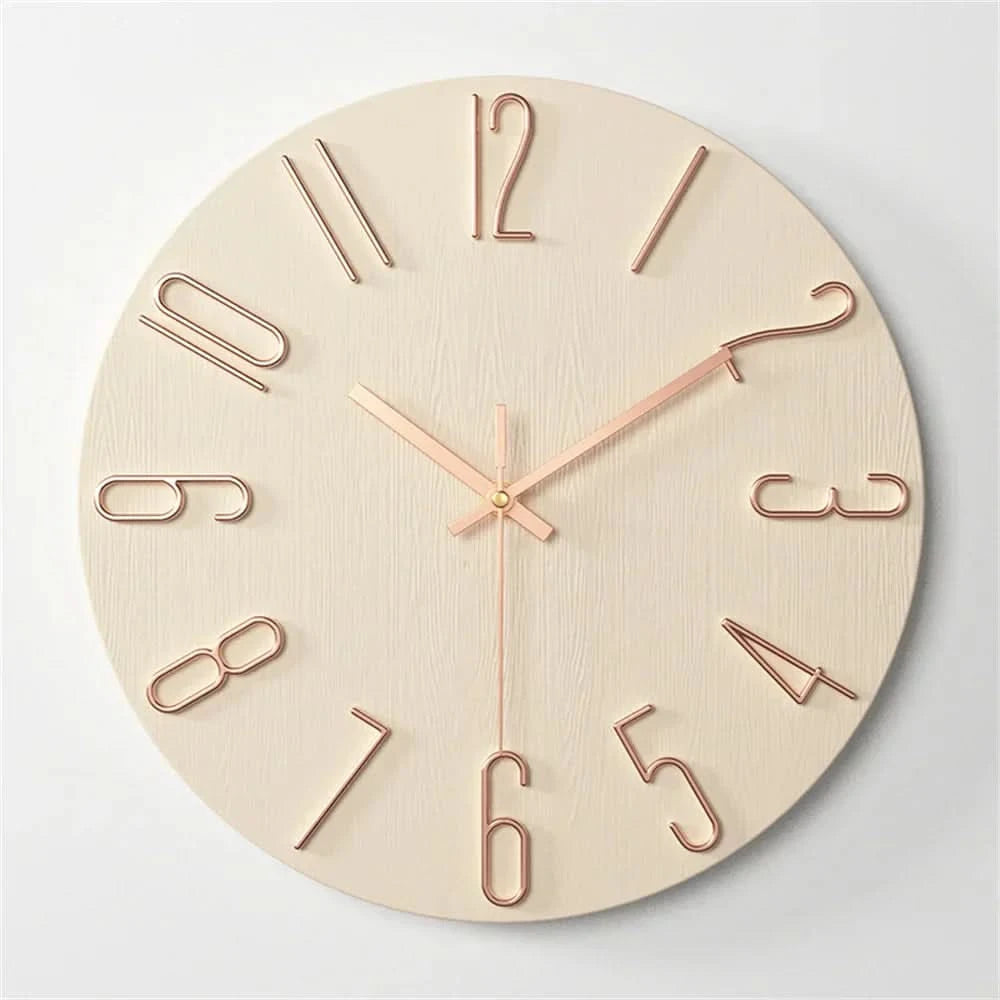 Wall Clock Frameless 3D Numerals Silent Quartz Movement