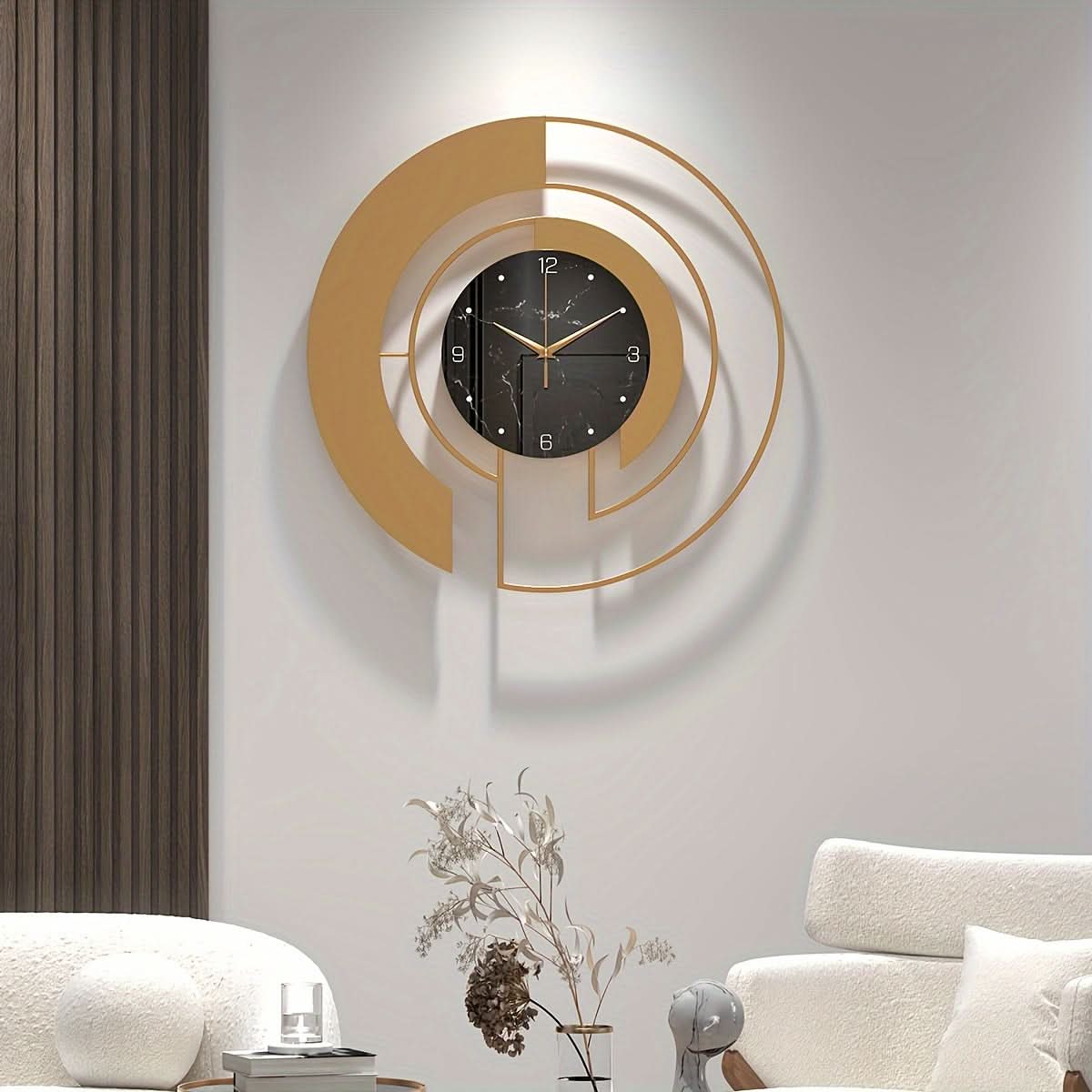 Wall Clock Golden Geometric Silent Movement