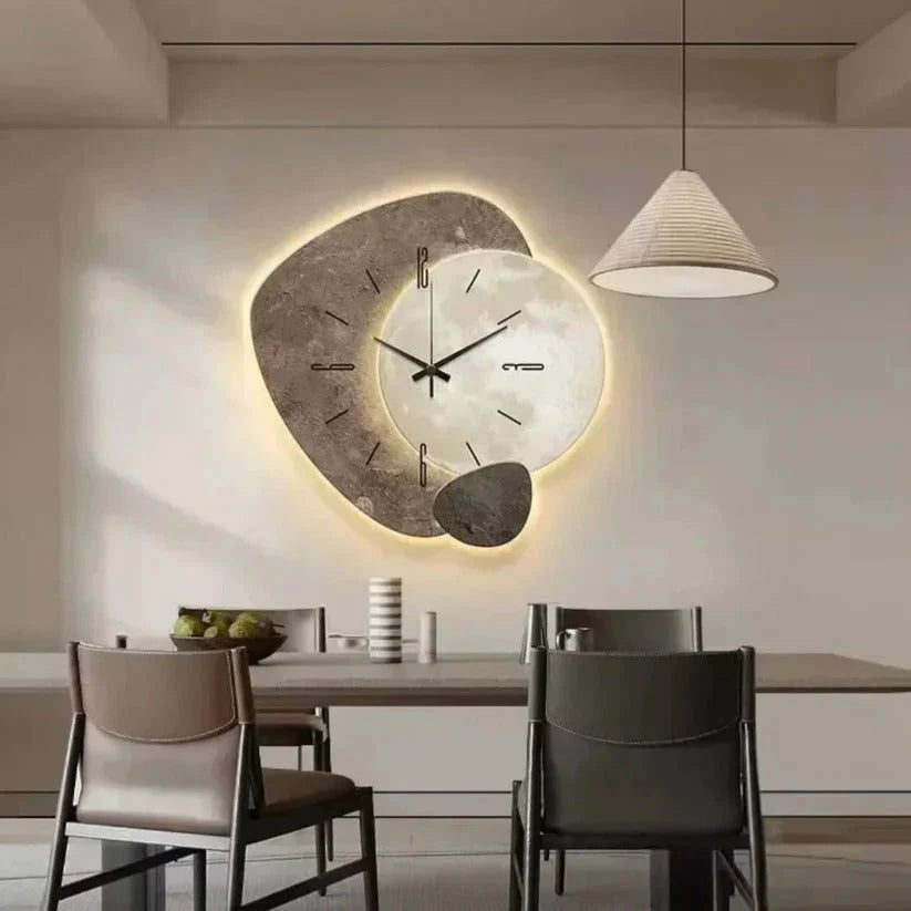 Wall Clock Handmade Natural Wood Silent Quartz LED Backlight