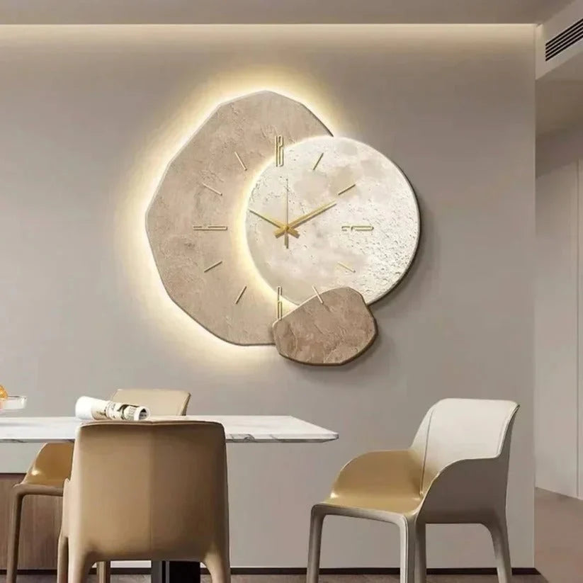 Wall Clock Handmade Natural Wood Silent Quartz LED Backlight