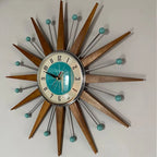 Wall Clock Mid-Century Sunburst Silent Movement