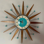 Wall Clock Mid-Century Sunburst Silent Movement