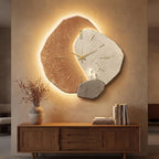 Wall Clock Natural Wood Grain LED Backlight Silent Quartz